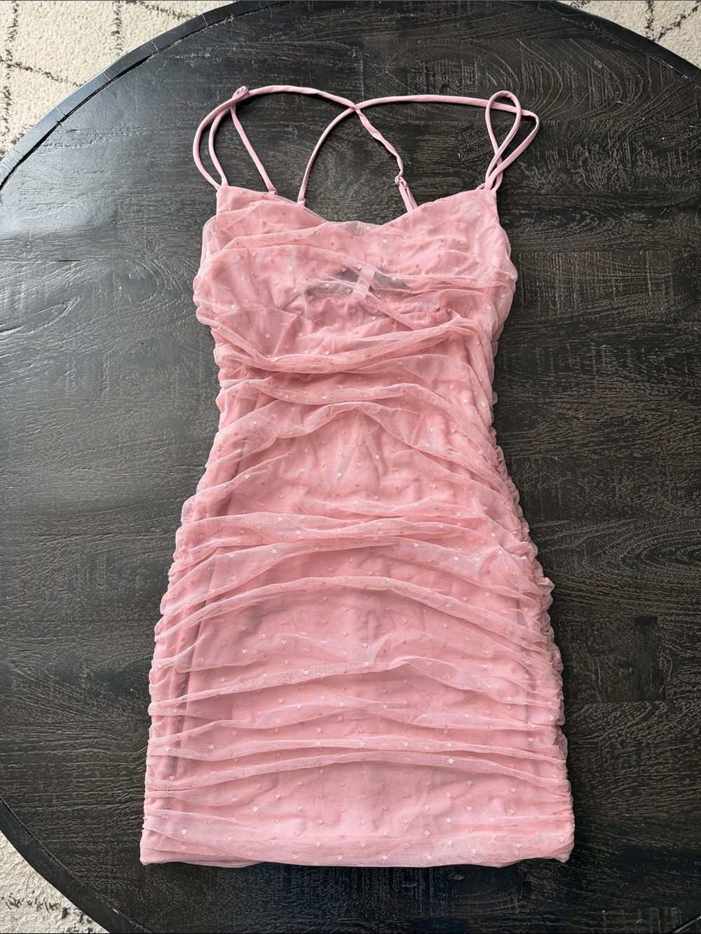Lucy in the Sky Pink Ruched Mesh Slip Dress